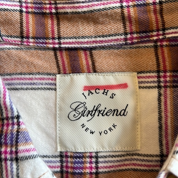 JACHS Girlfriend Tan Plaid Flannel button up szM NWT - Picture 9 of 11